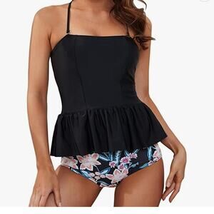 Womens Flounce Top High Waisted 2 Piece Swimsuit Tankini Large